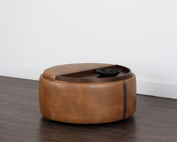 Borano Tobacco Tan and Autumn Chestnut Wheeled Storage Ottoman