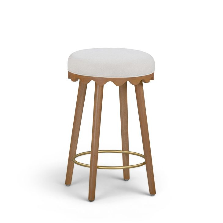Oodle Cream and Light Walnut Performance Vegan Mohair Upholstered Counter Height Stool