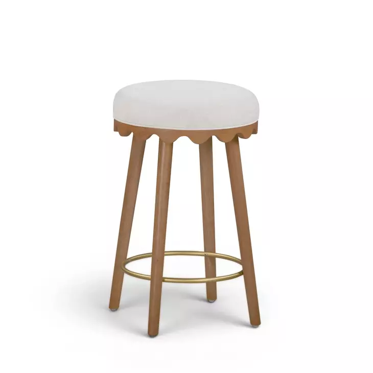 Oodle Cream and Light Walnut Performance Vegan Mohair Upholstered Counter Height Stool