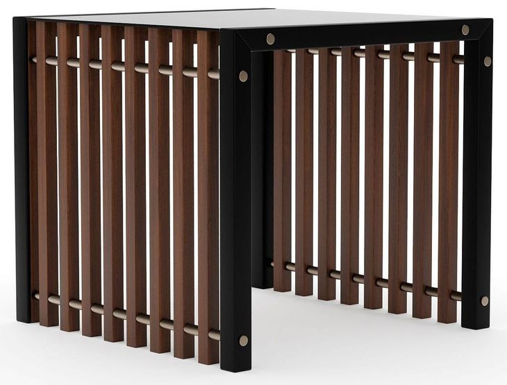 Pinstripe Dark Chocolate and Rich Walnut Square Glass Top End Table