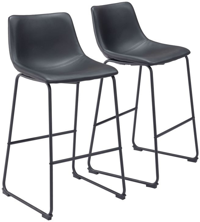 Smart Black and Black Bar Stool Set of 2