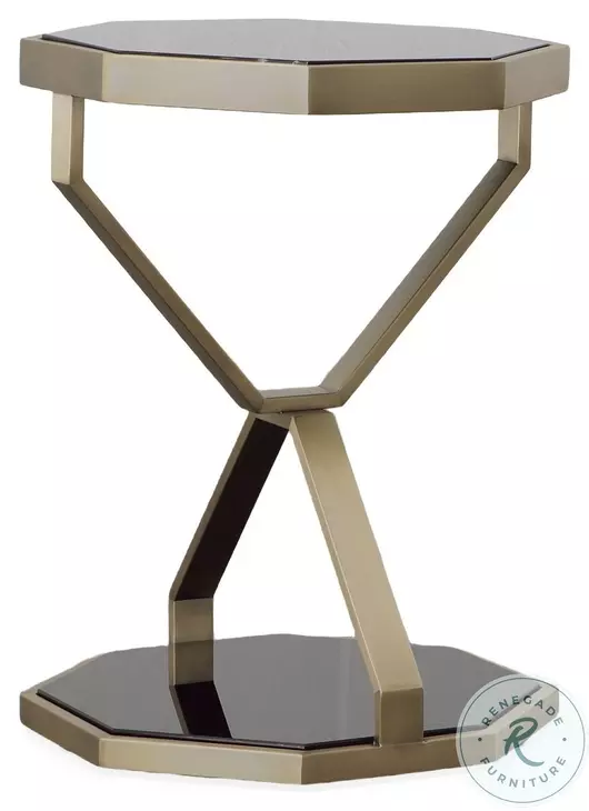 Compositions Black Glass And Satin Brass Drinks Table