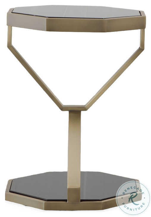 Compositions Black Glass And Satin Brass Drinks Table
