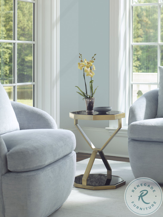 Compositions Black Glass And Satin Brass Drinks Table