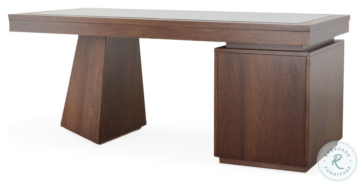 Compositions Black Glass And Walnut Desk