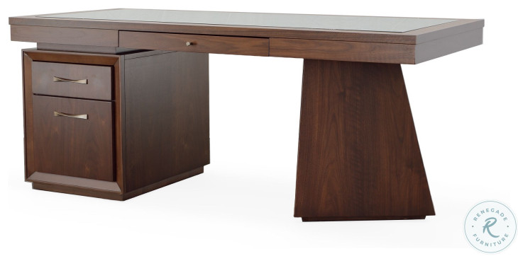 Compositions Black Glass And Walnut Desk