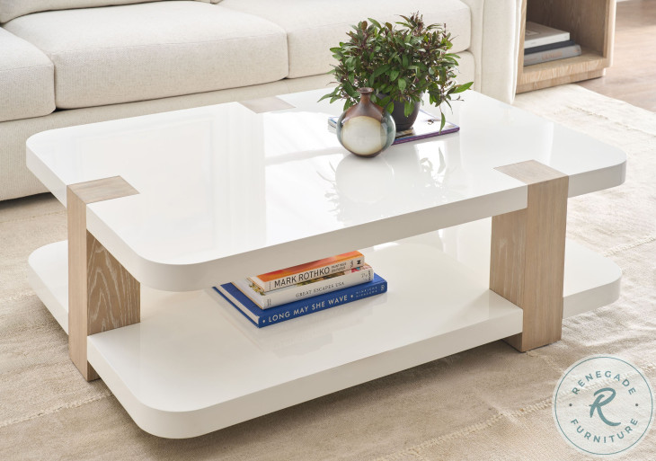 Cadence White Lacquered And Sand Cerused Cocktail Table