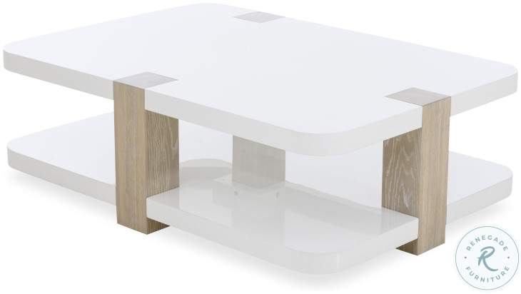 Cadence White Lacquered And Sand Cerused Cocktail Table