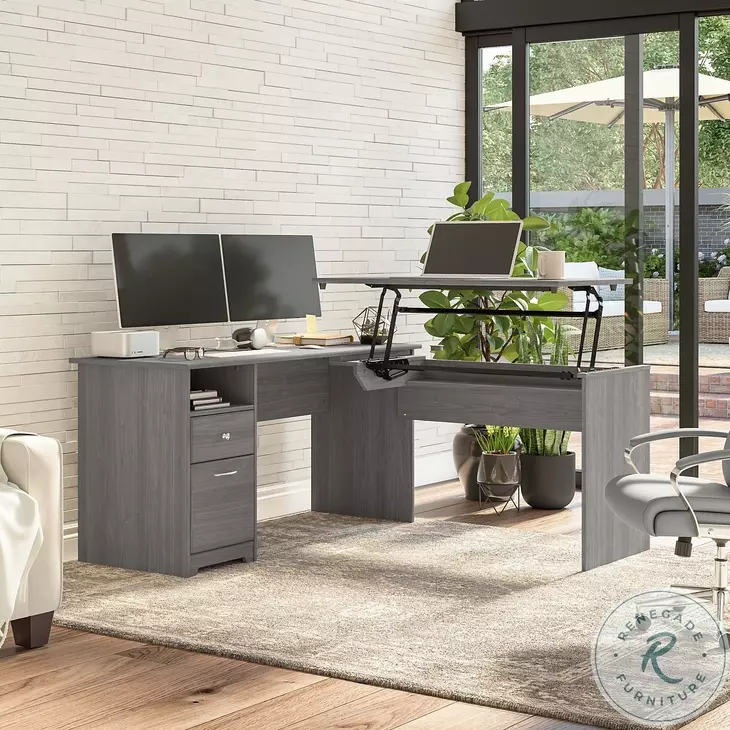 Cabot Modern Gray 60" 3 Position Sit to Stand L Shaped Desk