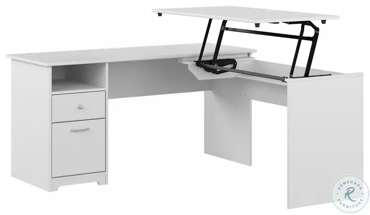 Cabot White 60" 3 Position Sit to Stand L Shaped Desk