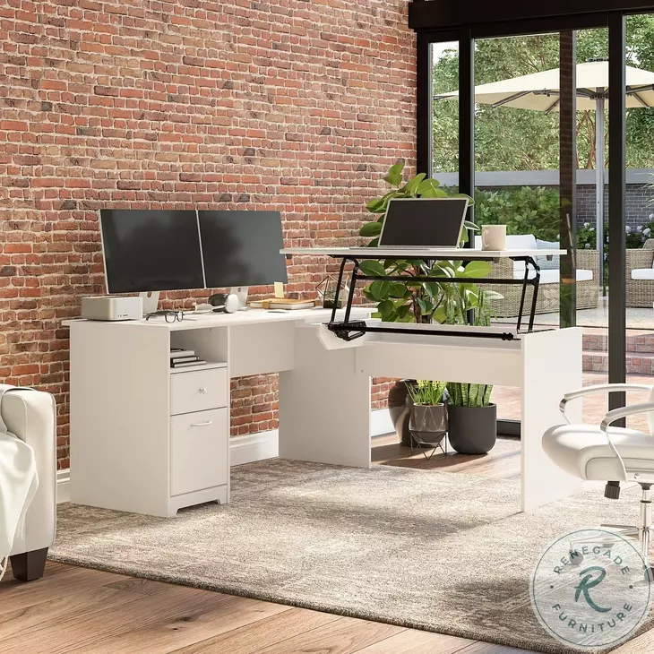 Cabot White 60" 3 Position Sit to Stand L Shaped Desk