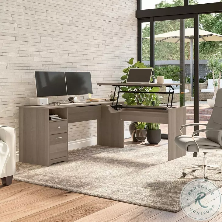 Cabot Ash Gray 72" 3 Position Sit to Stand L Shaped Home Office Set