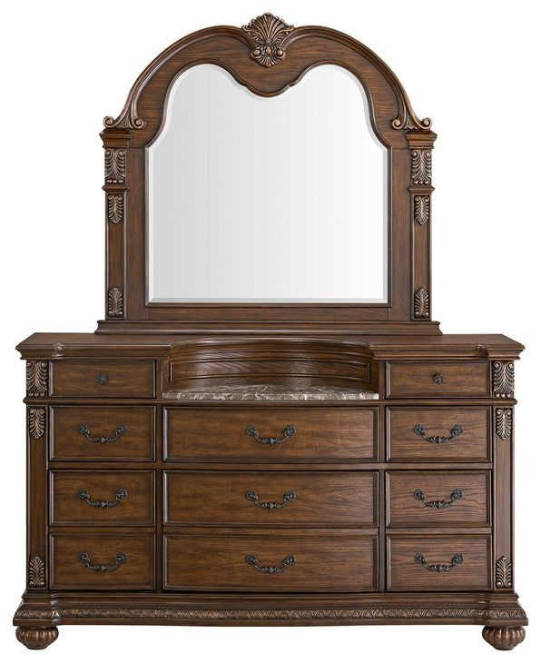 Concerto Brown 8 Drawer Dresser and Arched Mirror