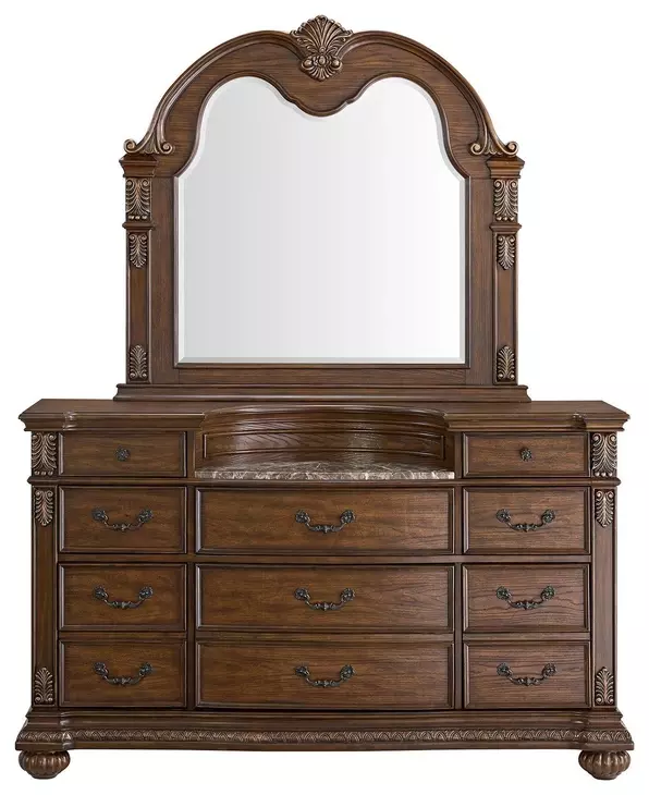 Concerto Brown 8 Drawer Dresser and Arched Mirror