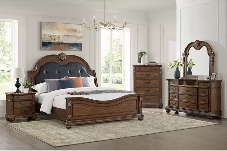 Concerto Black and Brown Queen Upholstered Panel Bed
