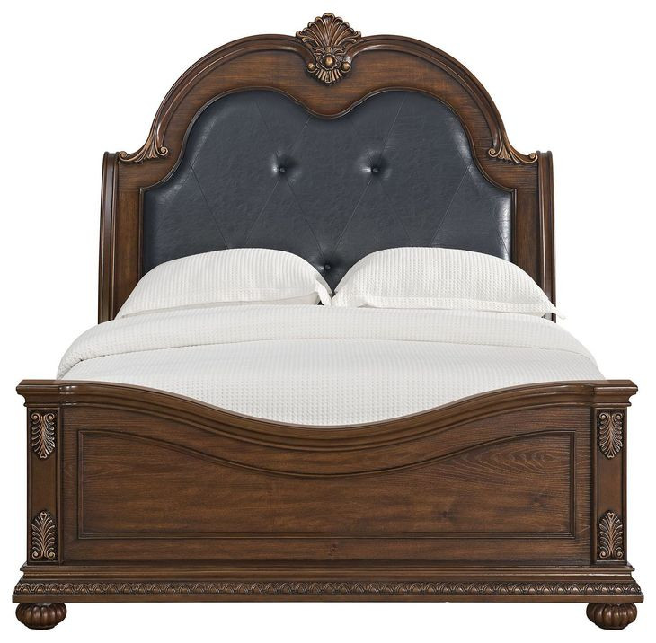 Concerto Black and Brown Queen Upholstered Panel Bed