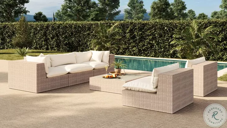 Cali Natural Performance Fabric Outdoor Conversation Set with Armless Chair