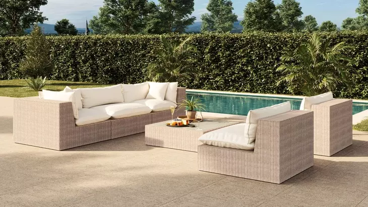 Cali Natural Performance Fabric Outdoor Conversation Set with Armless Chair