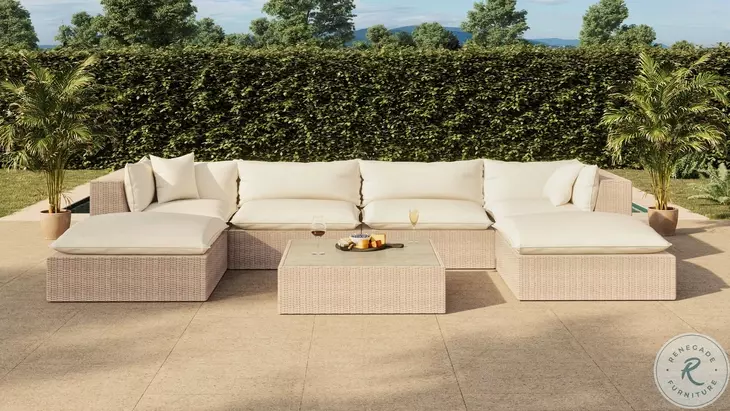 Cali Natural Modular Outdoor U Shape Sectional with Chaise