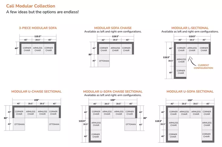 Cali Navy Performance Fabric Modular L-Sectional