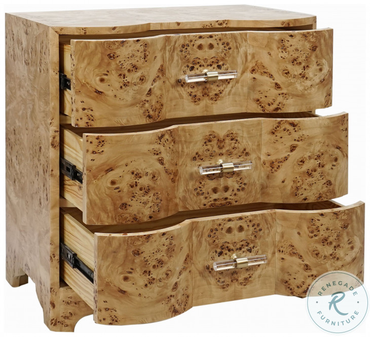 Calvin Light Burl Wood 3 Drawer Side Table From Worlds Away | Coleman ...