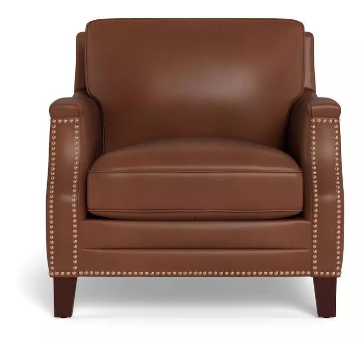 Camden Pecan Leather Upholstered Accent Chair with Nailhead Trim