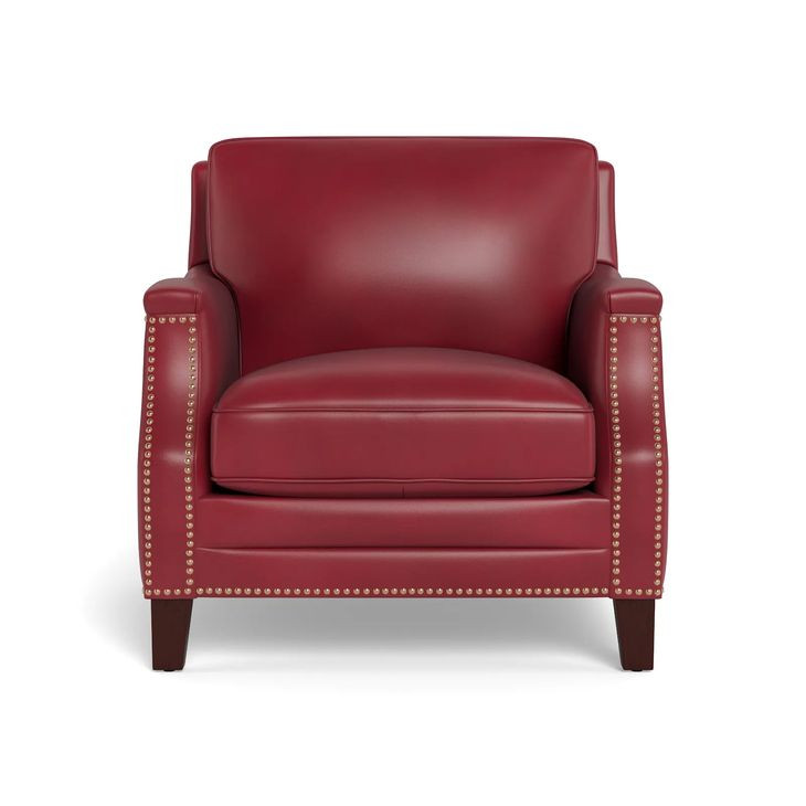 Camden Cranberry Leather Upholstered Accent Chair with Nailhead Trim