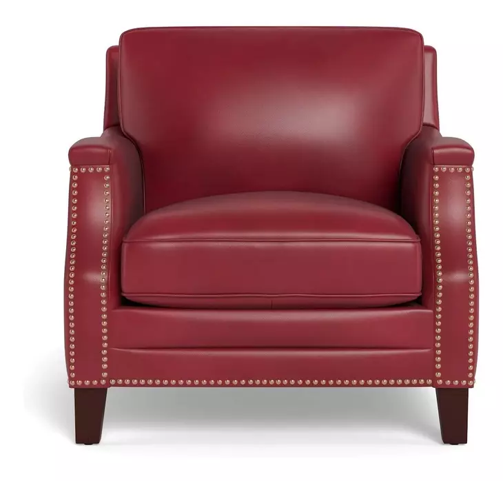 Camden Cranberry Leather Upholstered Accent Chair with Nailhead Trim