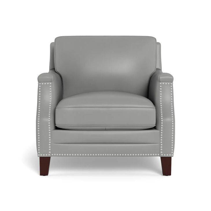 Camden Silver Leather Upholstered Accent Chair with Nailhead Trim