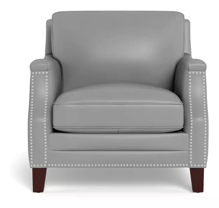 Camden Silver Leather Upholstered Accent Chair with Nailhead Trim