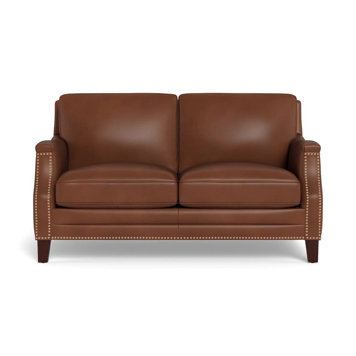 Camden Pecan Leather 61" Loveseat with Nailhead Trim
