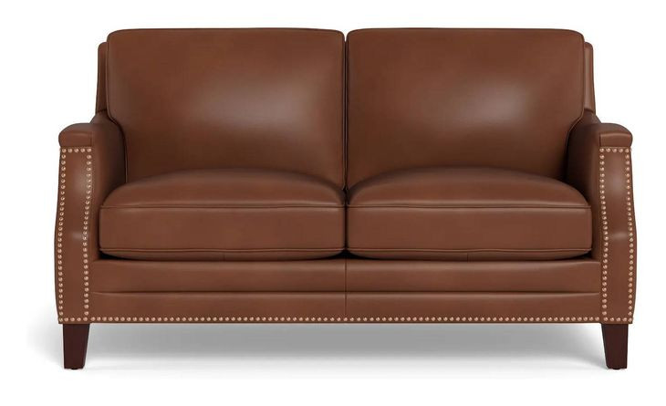 Camden Pecan Leather 61" Loveseat with Nailhead Trim