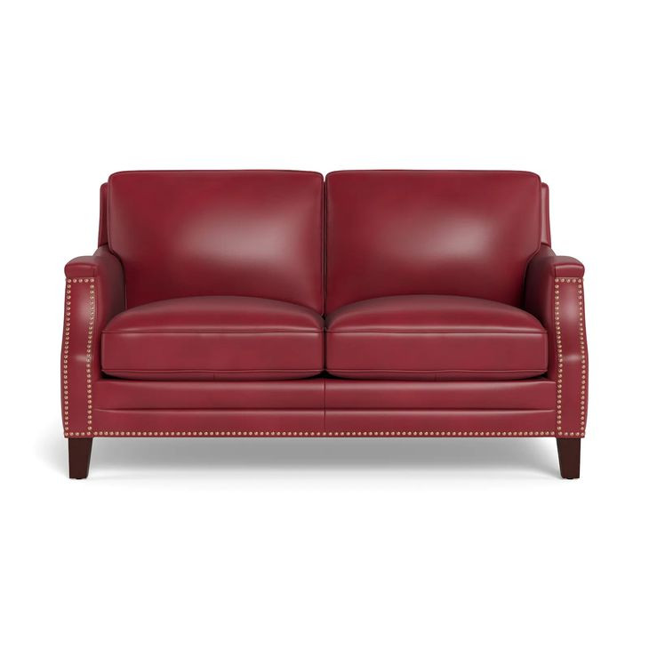 Camden Cranberry Leather 61" Loveseat with Nailhead Trim