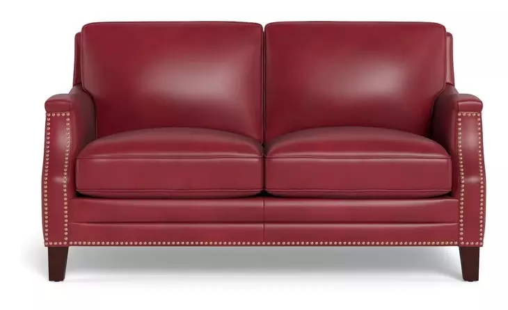 Camden Cranberry Leather 61" Loveseat with Nailhead Trim