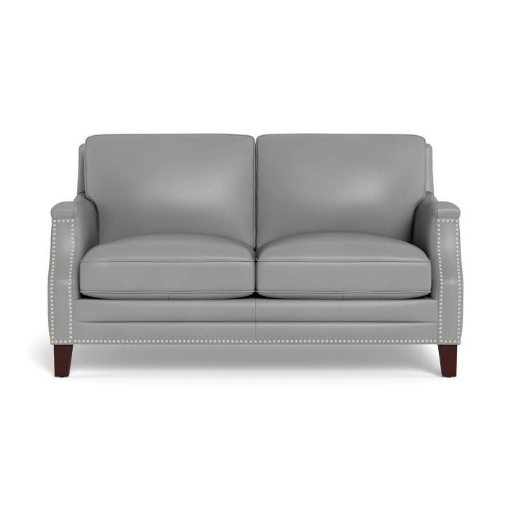 Camden Silver Leather 61" Loveseat with Nailhead Trim