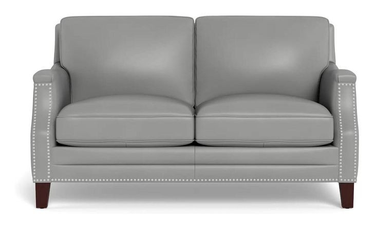 Camden Silver Leather 61" Loveseat with Nailhead Trim