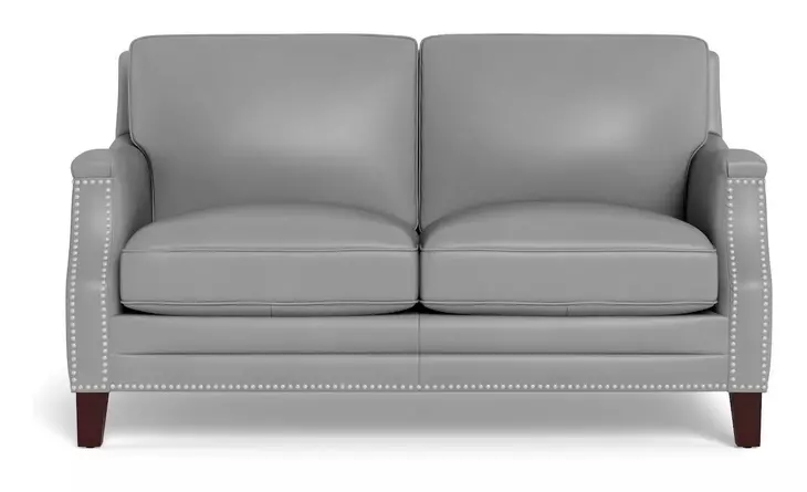 Camden Silver Leather 61" Loveseat with Nailhead Trim