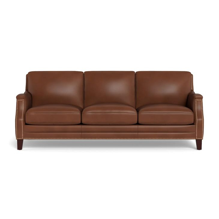 Camden Pecan Leather 87" Sofa with Nailhead Trim