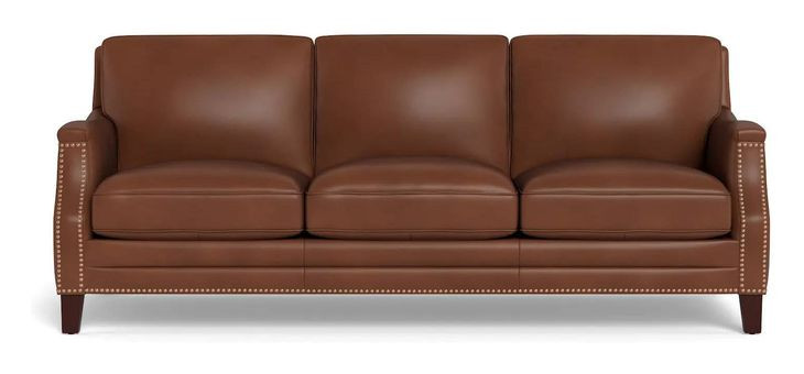Camden Pecan Leather 87" Sofa with Nailhead Trim