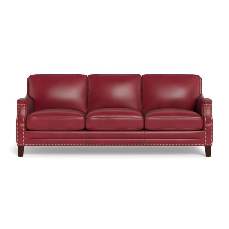 Camden Cranberry Leather 87" Sofa with Nailhead Trim