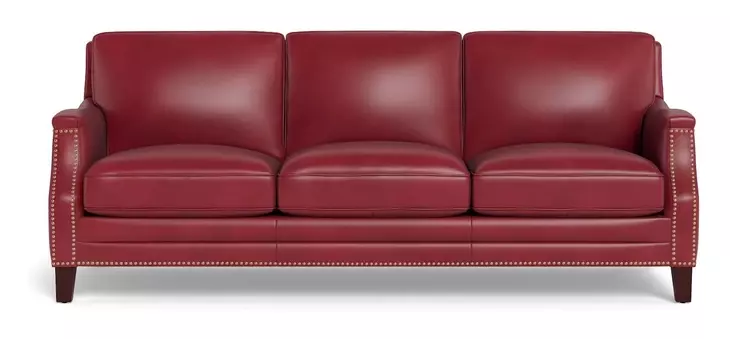 Camden Cranberry Leather 87" Sofa with Nailhead Trim