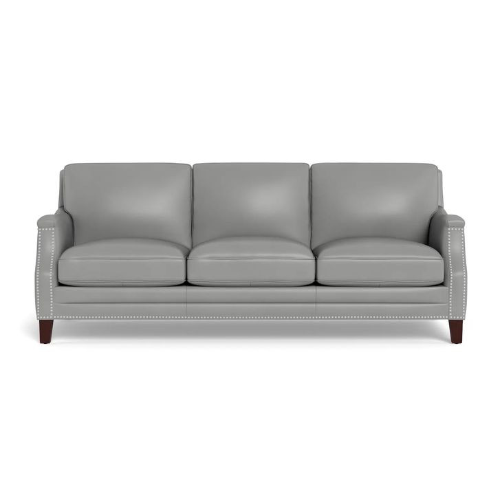 Camden Silver Leather 87" Sofa with Nailhead Trim