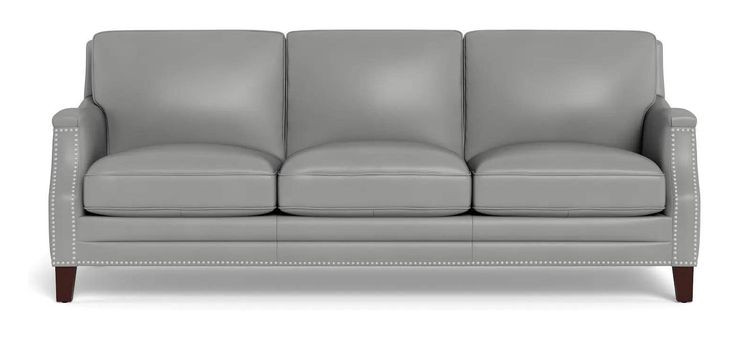 Camden Silver Leather 87" Sofa with Nailhead Trim