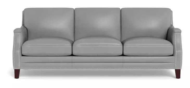 Camden Silver Leather 87" Sofa with Nailhead Trim