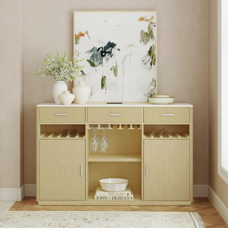 Cambria Off White and Natural 2 Door Buffet with LED