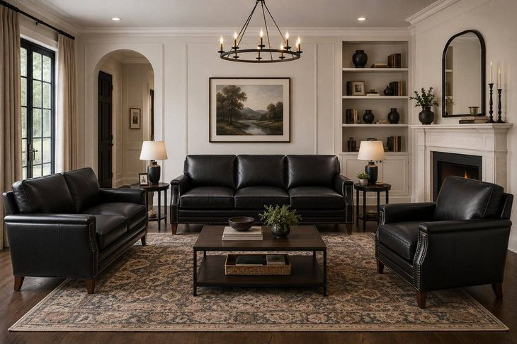 Camden Black Leather Living Room Set