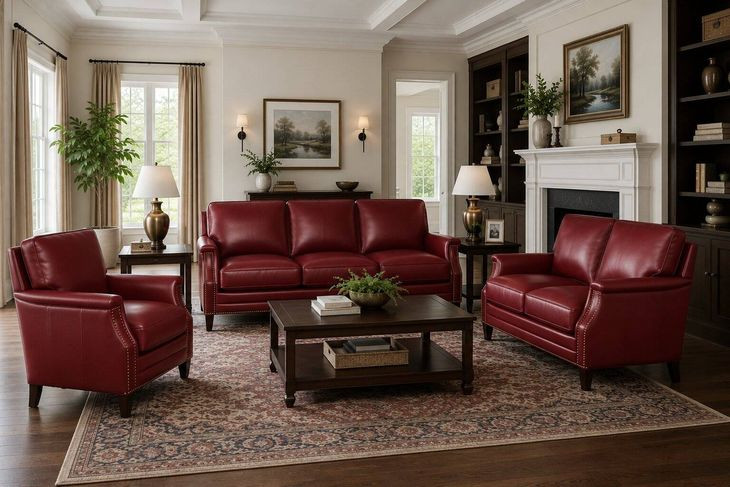 Camden Cranberry Leather Living Room Set