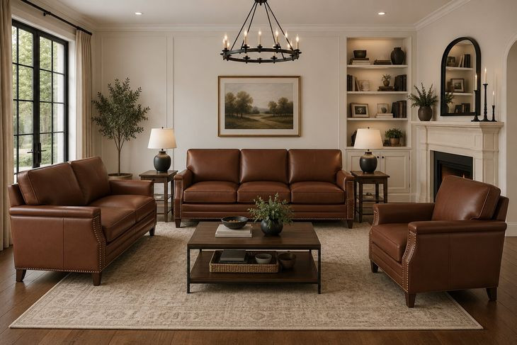 Camden Pecan Leather Living Room Set