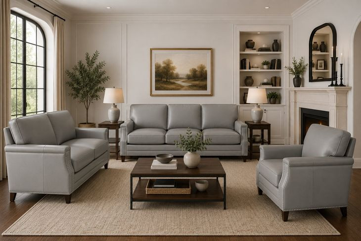 Camden Silver Leather Living Room Set