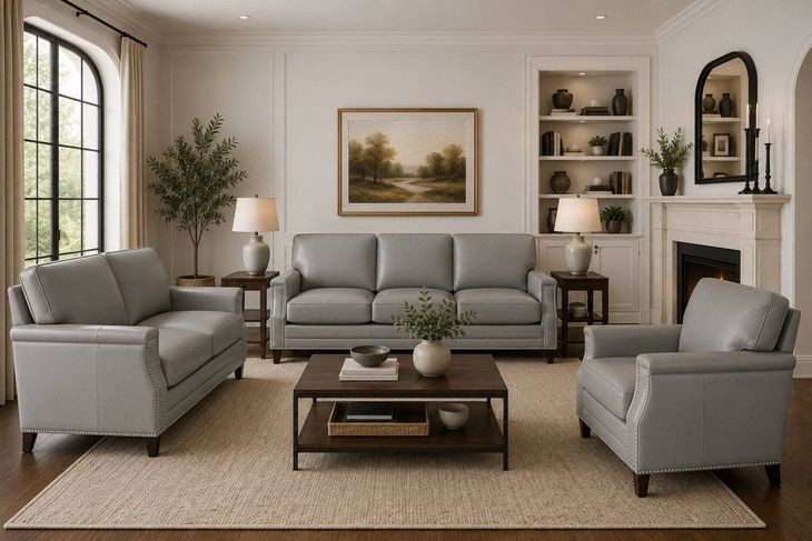 Camden Silver Leather Living Room Set